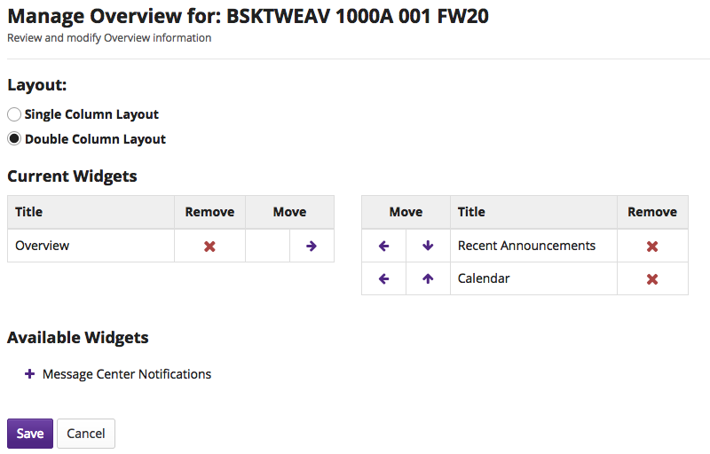 The Manage Overview page